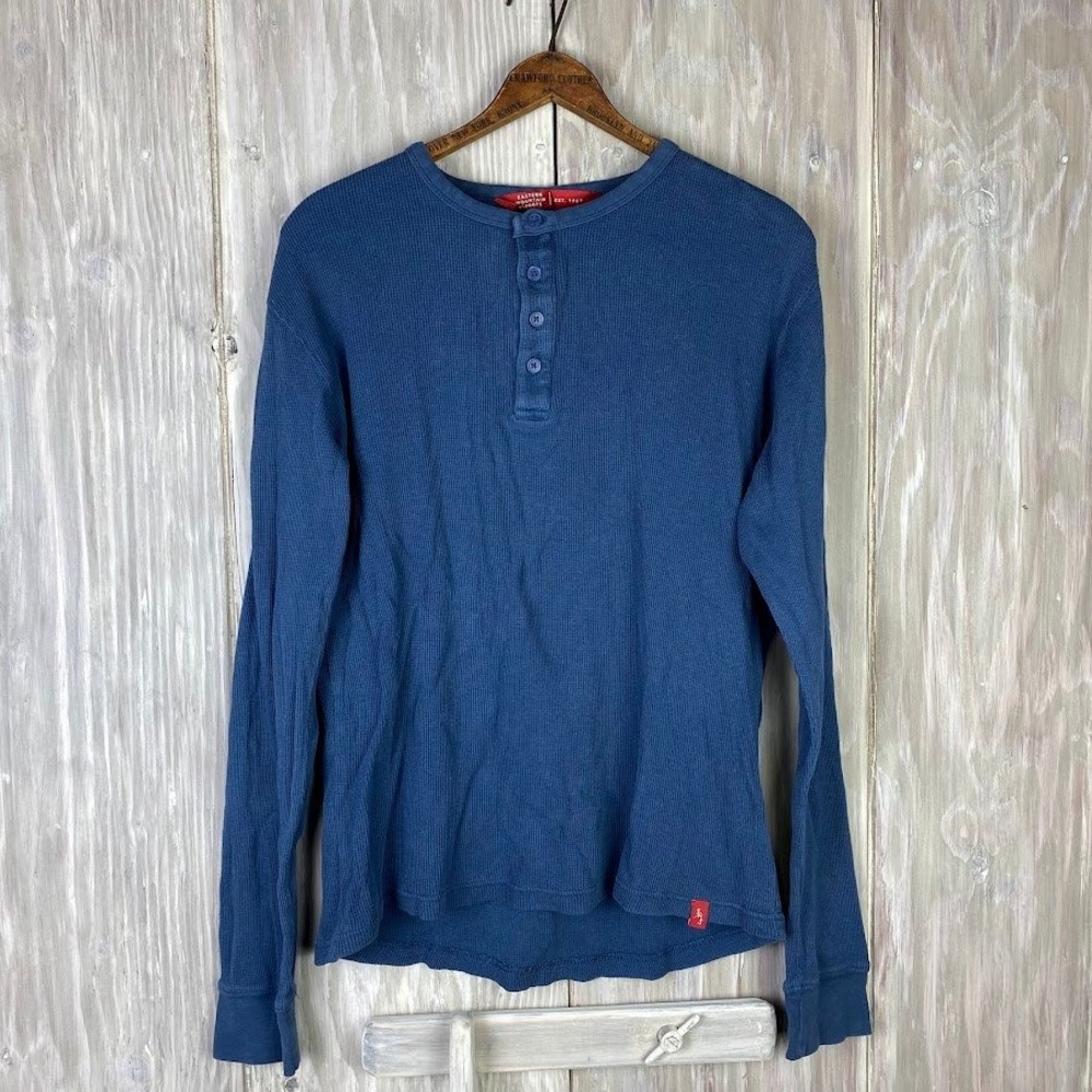 Eastern Mountain Sports Waffle Knit Mens S Blue Thermal Henley Long Sleeve Shirt